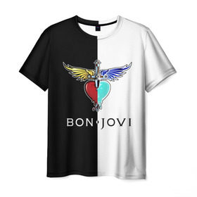 Мужская футболка 3D с принтом Bon Jovi , 100% полиэфир | прямой крой, круглый вырез горловины, длина до линии бедер | Тематика изображения на принте: bon | jovi | бон | бон джови | джови | рок группа