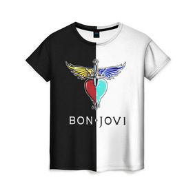Женская футболка 3D с принтом Bon Jovi , 100% полиэфир ( синтетическое хлопкоподобное полотно) | прямой крой, круглый вырез горловины, длина до линии бедер | bon | jovi | бон | бон джови | джови | рок группа