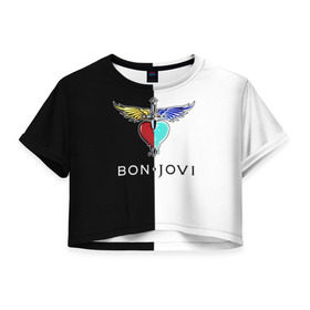 Женская футболка 3D укороченная с принтом Bon Jovi , 100% полиэстер | круглая горловина, длина футболки до линии талии, рукава с отворотами | bon | jovi | бон | бон джови | джови | рок группа