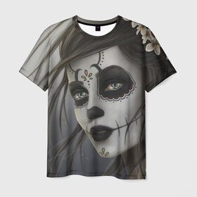 Мужская футболка 3D с принтом Skull , 100% полиэфир | прямой крой, круглый вырез горловины, длина до линии бедер | halloween | skull | sugar skull | мексика | хэллоуин | череп