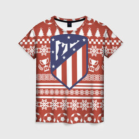Женская футболка 3D с принтом Атлетико Мадрид Новогодний , 100% полиэфир ( синтетическое хлопкоподобное полотно) | прямой крой, круглый вырез горловины, длина до линии бедер | 