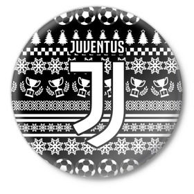 Значок с принтом Juventus 2018 Новогодний ,  металл | круглая форма, металлическая застежка в виде булавки | fc | juventus | спорт | спортивные | фк | футбол | футбольный клуб | ювентус