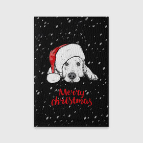 Обложка для паспорта матовая кожа с принтом Собака Санта , натуральная матовая кожа | размер 19,3 х 13,7 см; прозрачные пластиковые крепления | Тематика изображения на принте: дед мороз | зима | новогодний | рождество | снег | шапка