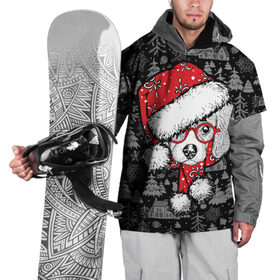 Накидка на куртку 3D с принтом Собака, Санта , 100% полиэстер |  | дед мороз | новогодний | рождество | шапка | шарф