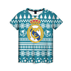 Женская футболка 3D с принтом Ronaldo 7 Новогодний , 100% полиэфир ( синтетическое хлопкоподобное полотно) | прямой крой, круглый вырез горловины, длина до линии бедер | fc | real madrid | реал мадрид | спорт | спортивные | фк | футбол | футбольный клуб