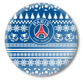 Значок с принтом PSG Новогодний ,  металл | круглая форма, металлическая застежка в виде булавки | Тематика изображения на принте: fc | fly emirates | paris | psg | лого | париж | псж | спорт | спортивные | фк | футбольный клуб