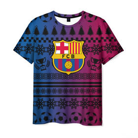 Мужская футболка 3D с принтом FC Barca Новогодний , 100% полиэфир | прямой крой, круглый вырез горловины, длина до линии бедер | fc | fc barcelona | fcb | барселона | спорт | спортивные | фк | футбол | футбольный клуб