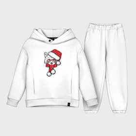 Детский костюм хлопок Oversize с принтом Енот Санта ,  |  | christmas | father christmas | hat | holiday | new year | raccoon | santa claus | scarf | snow | snowflakes | winter | дед мороз | енот | зима | новый год | очки | праздник | рождество | санта клаус | снег | снежинки | шапка | шарф