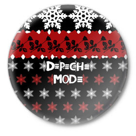 Значок с принтом Праздничный Depeche Mode ,  металл | круглая форма, металлическая застежка в виде булавки | depeche mode | вестник моды | депеш мод | дэйв гаан | мартин гор | новогодний | новый год | рождество | роза | снежинки | энди флетчер