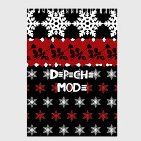 Скетчбук с принтом Праздничный Depeche Mode , 100% бумага
 | 48 листов, плотность листов — 100 г/м2, плотность картонной обложки — 250 г/м2. Листы скреплены сверху удобной пружинной спиралью | Тематика изображения на принте: depeche mode | вестник моды | депеш мод | дэйв гаан | мартин гор | новогодний | новый год | рождество | роза | снежинки | энди флетчер