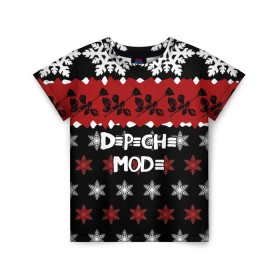 Детская футболка 3D с принтом Праздничный Depeche Mode , 100% гипоаллергенный полиэфир | прямой крой, круглый вырез горловины, длина до линии бедер, чуть спущенное плечо, ткань немного тянется | depeche mode | вестник моды | депеш мод | дэйв гаан | мартин гор | новогодний | новый год | рождество | роза | снежинки | энди флетчер