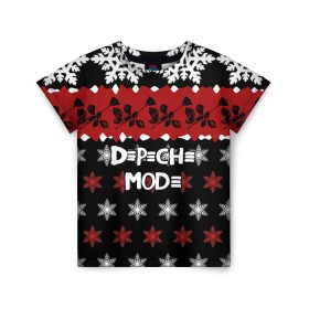 Детская футболка 3D с принтом Праздничный Depeche Mode , 100% гипоаллергенный полиэфир | прямой крой, круглый вырез горловины, длина до линии бедер, чуть спущенное плечо, ткань немного тянется | Тематика изображения на принте: depeche mode | вестник моды | депеш мод | дэйв гаан | мартин гор | новогодний | новый год | рождество | роза | снежинки | энди флетчер