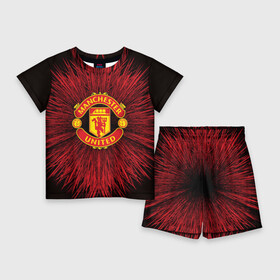 Детский костюм с шортами 3D с принтом F.C.M.U 2018 Abstract uniform ,  |  | fc | manchester united | манчестер юнайтед | спорт | спортивные | фк | футбол | футбольный клуб