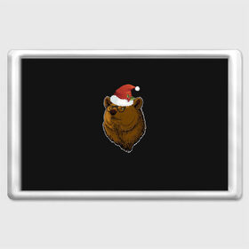 Магнит 45*70 с принтом Новогодний медведь , Пластик | Размер: 78*52 мм; Размер печати: 70*45 | мишка | рождество | шапка