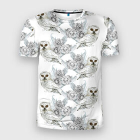 Мужская футболка 3D спортивная с принтом Owl with roses , 100% полиэстер с улучшенными характеристиками | приталенный силуэт, круглая горловина, широкие плечи, сужается к линии бедра | flowers | owl | owls | roses | розы | сова | совы | цветы
