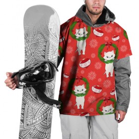 Накидка на куртку 3D с принтом Новогодние кошки , 100% полиэстер |  | зима | кот | новый год | подарок | рождество
