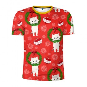 Мужская футболка 3D спортивная с принтом Новогодние кошки , 100% полиэстер с улучшенными характеристиками | приталенный силуэт, круглая горловина, широкие плечи, сужается к линии бедра | зима | кот | новый год | подарок | рождество