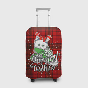 Чехол для чемодана 3D с принтом Новогодняя кошка , 86% полиэфир, 14% спандекс | двустороннее нанесение принта, прорези для ручек и колес | зима | кот | новый год | подарок | рождество