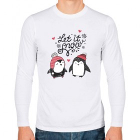 Мужской лонгслив хлопок с принтом Пингвинчики , 100% хлопок |  | зима | новый год | пингвин | подарок | рождество