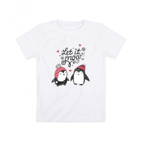 Детская футболка хлопок с принтом Пингвинчики , 100% хлопок | круглый вырез горловины, полуприлегающий силуэт, длина до линии бедер | зима | новый год | пингвин | подарок | рождество