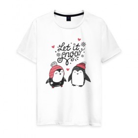 Мужская футболка хлопок с принтом Пингвинчики , 100% хлопок | прямой крой, круглый вырез горловины, длина до линии бедер, слегка спущенное плечо. | зима | новый год | пингвин | подарок | рождество