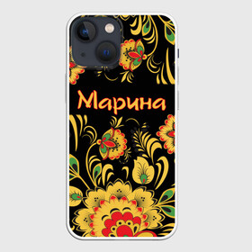 Чехол для iPhone 13 mini с принтом Марина, роспись под хохлому ,  |  | древнерусские | марина | маринка | орнамент | славянский | узор | хохлома | цветочки | цветы