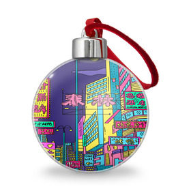 Ёлочный шар с принтом Токио , Пластик | Диаметр: 77 мм | азия | буквы | вывески | иероглифы | кислота | мегаполис | неон | неонуар | флуо | япония | яркий
