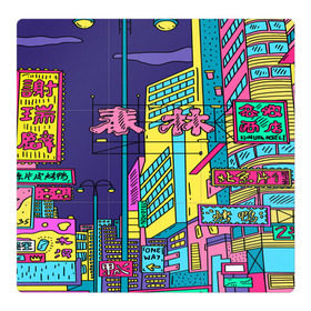 Магнитный плакат 3Х3 с принтом Токио , Полимерный материал с магнитным слоем | 9 деталей размером 9*9 см | азия | буквы | вывески | иероглифы | кислота | мегаполис | неон | неонуар | флуо | япония | яркий