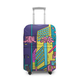 Чехол для чемодана 3D с принтом Токио , 86% полиэфир, 14% спандекс | двустороннее нанесение принта, прорези для ручек и колес | азия | буквы | вывески | иероглифы | кислота | мегаполис | неон | неонуар | флуо | япония | яркий