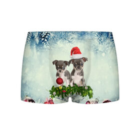 Мужские трусы 3D с принтом Милые собачки , 50% хлопок, 50% полиэстер | классическая посадка, на поясе мягкая тканевая резинка | christmas | new year | год собаки | елка | елочки | новогодний | новый год | рождество | снег | снежинки | собака