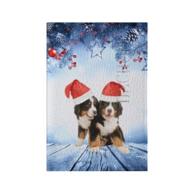 Обложка для паспорта матовая кожа с принтом Новогодние собачки , натуральная матовая кожа | размер 19,3 х 13,7 см; прозрачные пластиковые крепления | Тематика изображения на принте: christmas | new year | santa | год собаки | елка | елочки | новогодний | новый год | рождество | снег | снежинки | собака