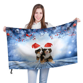 Флаг 3D с принтом Новогодние собачки , 100% полиэстер | плотность ткани — 95 г/м2, размер — 67 х 109 см. Принт наносится с одной стороны | christmas | new year | santa | год собаки | елка | елочки | новогодний | новый год | рождество | снег | снежинки | собака