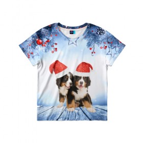Детская футболка 3D с принтом Новогодние собачки , 100% гипоаллергенный полиэфир | прямой крой, круглый вырез горловины, длина до линии бедер, чуть спущенное плечо, ткань немного тянется | christmas | new year | santa | год собаки | елка | елочки | новогодний | новый год | рождество | снег | снежинки | собака