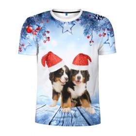 Мужская футболка 3D спортивная с принтом Новогодние собачки , 100% полиэстер с улучшенными характеристиками | приталенный силуэт, круглая горловина, широкие плечи, сужается к линии бедра | christmas | new year | santa | год собаки | елка | елочки | новогодний | новый год | рождество | снег | снежинки | собака