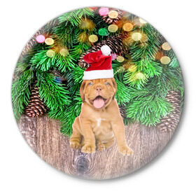 Значок с принтом DOG ,  металл | круглая форма, металлическая застежка в виде булавки | Тематика изображения на принте: christmas | new year | santa | год собаки | дед мороз | елка | елочки | новогодний | новый год | рождество | сантаклаус | снег | снежинки | собака