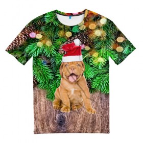 Мужская футболка 3D с принтом DOG , 100% полиэфир | прямой крой, круглый вырез горловины, длина до линии бедер | Тематика изображения на принте: christmas | new year | santa | год собаки | дед мороз | елка | елочки | новогодний | новый год | рождество | сантаклаус | снег | снежинки | собака