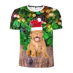 Мужская футболка 3D спортивная с принтом DOG , 100% полиэстер с улучшенными характеристиками | приталенный силуэт, круглая горловина, широкие плечи, сужается к линии бедра | christmas | new year | santa | год собаки | дед мороз | елка | елочки | новогодний | новый год | рождество | сантаклаус | снег | снежинки | собака