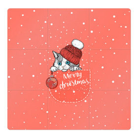 Магнитный плакат 3Х3 с принтом Кошка в кармане , Полимерный материал с магнитным слоем | 9 деталей размером 9*9 см | Тематика изображения на принте: зима | кот | новый год | подарок | рождество
