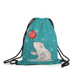 Рюкзак-мешок 3D с принтом Мишка и шарик , 100% полиэстер | плотность ткани — 200 г/м2, размер — 35 х 45 см; лямки — толстые шнурки, застежка на шнуровке, без карманов и подкладки | зима | медведь | новый год | подарок | рождество