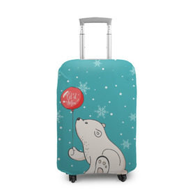 Чехол для чемодана 3D с принтом Мишка и шарик , 86% полиэфир, 14% спандекс | двустороннее нанесение принта, прорези для ручек и колес | зима | медведь | новый год | подарок | рождество