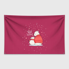 Флаг-баннер с принтом Keep warm , 100% полиэстер | размер 67 х 109 см, плотность ткани — 95 г/м2; по краям флага есть четыре люверса для крепления | зима | медведь | новый год | подарок | рождество