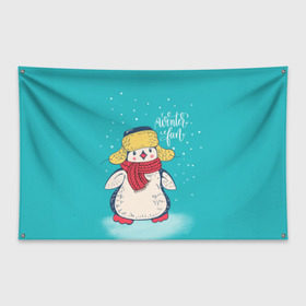 Флаг-баннер с принтом Пингвин в шарфе , 100% полиэстер | размер 67 х 109 см, плотность ткани — 95 г/м2; по краям флага есть четыре люверса для крепления | зима | новый год | пингвин | подарок | рождество
