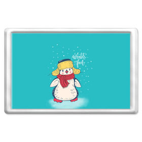 Магнит 45*70 с принтом Пингвин в шарфе , Пластик | Размер: 78*52 мм; Размер печати: 70*45 | Тематика изображения на принте: зима | новый год | пингвин | подарок | рождество