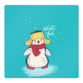 Магнитный плакат 3Х3 с принтом Пингвин в шарфе , Полимерный материал с магнитным слоем | 9 деталей размером 9*9 см | зима | новый год | пингвин | подарок | рождество