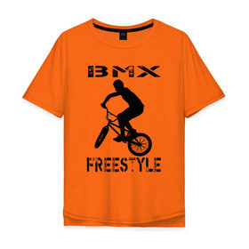 Мужская футболка хлопок Oversize с принтом BMX FreeStyle , 100% хлопок | свободный крой, круглый ворот, “спинка” длиннее передней части | Тематика изображения на принте: bmx | freestyle | велик | велосипед | трюки | экстрим