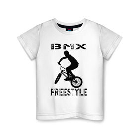 Детская футболка хлопок с принтом BMX FreeStyle , 100% хлопок | круглый вырез горловины, полуприлегающий силуэт, длина до линии бедер | bmx | freestyle | велик | велосипед | трюки | экстрим