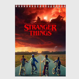 Скетчбук с принтом Stranger Things , 100% бумага
 | 48 листов, плотность листов — 100 г/м2, плотность картонной обложки — 250 г/м2. Листы скреплены сверху удобной пружинной спиралью | stranger things | очень странные дела