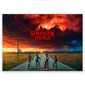 Поздравительная открытка с принтом Stranger Things , 100% бумага | плотность бумаги 280 г/м2, матовая, на обратной стороне линовка и место для марки
 | Тематика изображения на принте: stranger things | очень странные дела