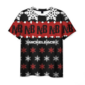 Мужская футболка 3D с принтом Праздничный Nickelback , 100% полиэфир | прямой крой, круглый вырез горловины, длина до линии бедер | nickelback | дэниел адэр | майк крюгер | никелбек | никл бек | новогодний | новый год | райан пик | рождество | чед крюгер