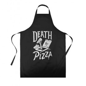 Фартук 3D с принтом Death By Pizza , 100% полиэстер | общий размер — 65 х 85 см, ширина нагрудника — 26 см, горловина — 53 см, длина завязок — 54 см, общий обхват в поясе — 173 см. Принт на завязках и на горловине наносится с двух сторон, на основной части фартука — только с внешней стороны | рука | скелет | умереть от пицы